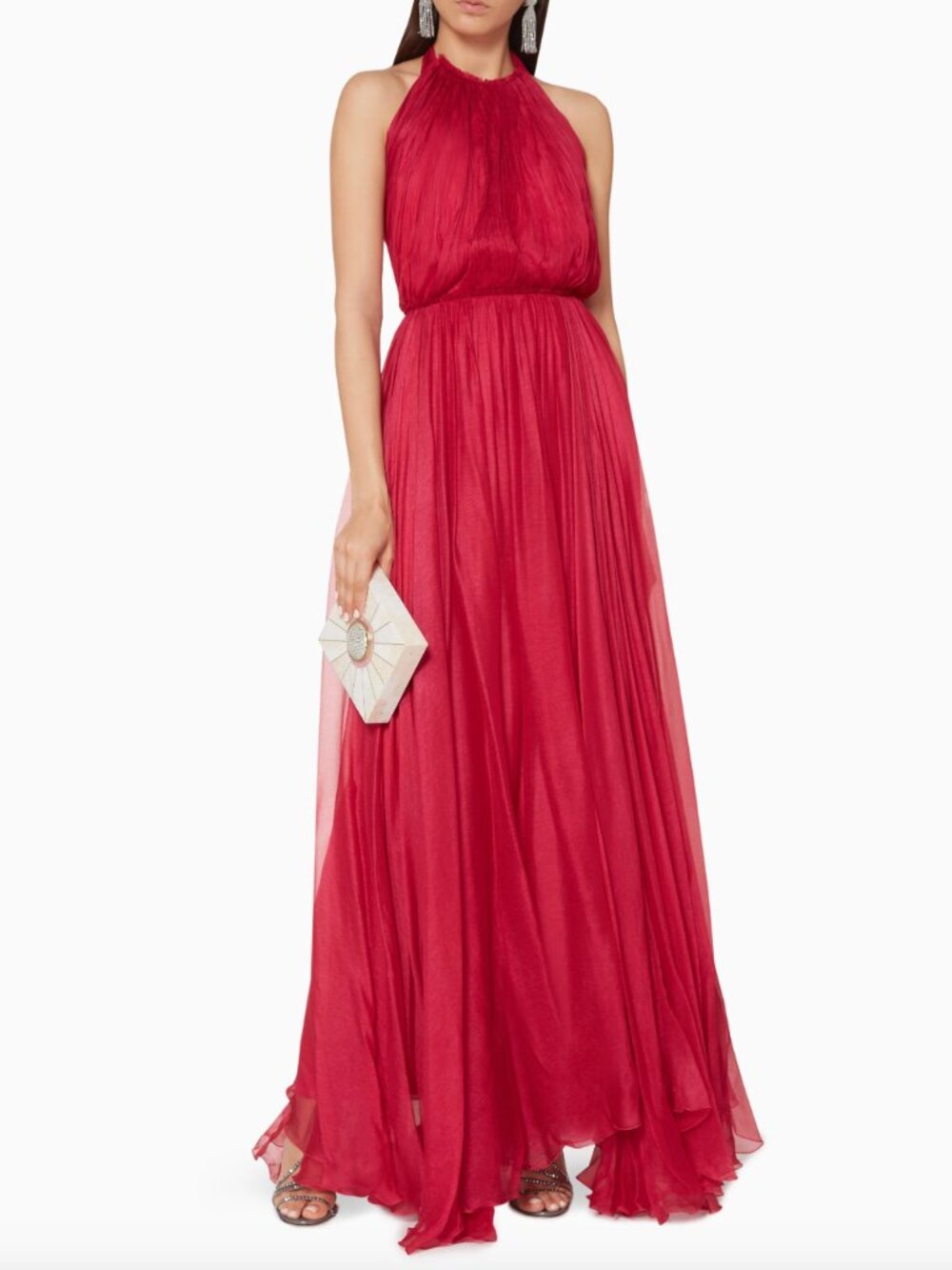 Maria Lucia Hohan Eslem Gown in Salsa Red Silk Halter Sleeveless Maxi Dress 8 40